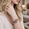 Aro Individual 07.464.0045 Acero Inoxidable, Diseño de Mariposa y Trébol de Cuatro Hojas, con Cristal Violeta, Pulido, Tono Dorado (Grosor 03 MM, Talla Unica)