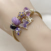 Aro Individual 07.464.0045 Acero Inoxidable, Diseño de Mariposa y Trébol de Cuatro Hojas, con Cristal Violeta, Pulido, Tono Dorado (Grosor 03 MM, Talla Unica)