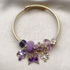 Aro Individual 07.464.0045 Acero Inoxidable, Diseño de Mariposa y Trébol de Cuatro Hojas, con Cristal Violeta, Pulido, Tono Dorado (Grosor 03 MM, Talla Unica)