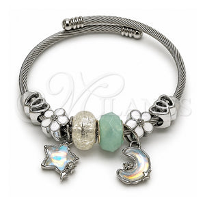 Aro Individual 07.464.0048 Acero Inoxidable, Diseño de Luna y Estrella, con Cristal Crystal y Turquoise, Esmaltado Blanco, Rodinado (Grosor 03 MM, Talla Unica)