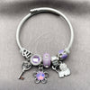 Aro Individual 07.464.0049 Acero Inoxidable, Diseño de Flor y Elefante, con Cristal Violeta y Crystal, Esmaltado Violeta, Rodinado (Grosor 03 MM, Talla Unica)