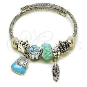Aro Individual 07.454.0011 Acero Inoxidable, Diseño de Maleta y Oja, con Cristal Crystal y Turquoise, Esmaltado Turquesa, Rodinado (Grosor 03 MM, Talla Unica)
