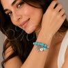 Aro Individual 07.454.0013 Acero Inoxidable, Diseño de Corazón y Candado, con Cristal Light Turquoise y Perla Marfil, Esmaltado Turquesa, Rodinado (Grosor 03 MM, Talla Unica)