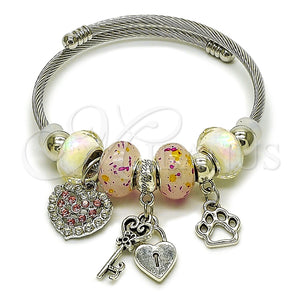 Aro Individual 07.454.0014 Acero Inoxidable, Diseño de Corazón y Candado, con Cristal Light Rose y Crystal, Pulido, Rodinado (Grosor 03 MM, Talla Unica)