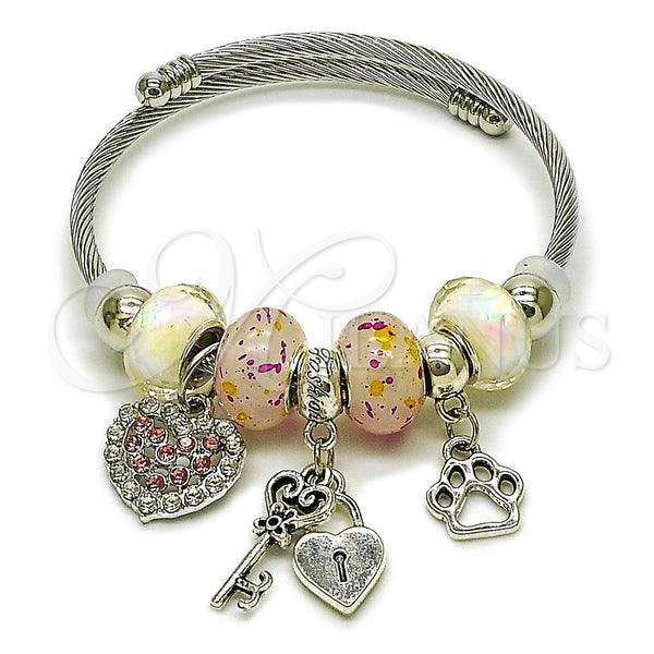 Aro Individual 07.454.0014 Acero Inoxidable, Diseño de Corazón y Candado, con Cristal Light Rose y Crystal, Pulido, Rodinado (Grosor 03 MM, Talla Unica)