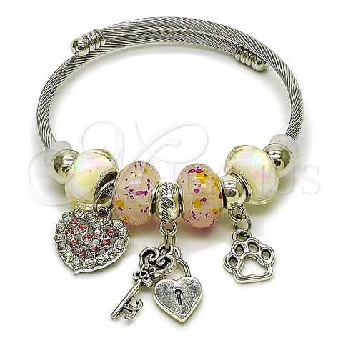 Aro Individual 07.454.0014 Acero Inoxidable, Diseño de Corazón y Candado, con Cristal Light Rose y Crystal, Pulido, Rodinado (Grosor 03 MM, Talla Unica)