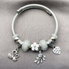 Aro Individual 07.454.0015.2 Acero Inoxidable, Diseño de Cisne y Corazón, con Cristal Crystal y Aurore Boreale, Esmaltado Blanco, Rodinado (Grosor 03 MM, Talla Unica)