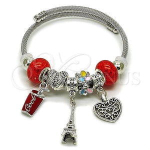 Aro Individual 07.454.0016 Acero Inoxidable, Diseño de Corazón y Torre Eiffel, con Cristal Light Siam, Esmaltado Multicolor, Rodinado (Grosor 03 MM, Talla Unica)
