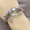 Aro Individual 07.454.0017 Acero Inoxidable, Diseño de Mariposa y Búho, con Cristal Crystal y Violet, Esmaltado Violeta, Rodinado (Grosor 03 MM, Talla Unica)