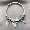 Aro Individual 07.454.0017 Acero Inoxidable, Diseño de Mariposa y Búho, con Cristal Crystal y Violet, Esmaltado Violeta, Rodinado (Grosor 03 MM, Talla Unica)