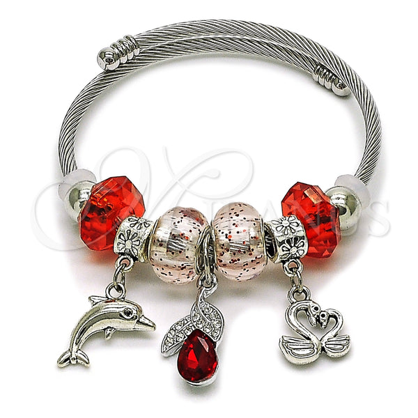 Aro Individual 07.454.0018 Acero Inoxidable, Diseño de Delfín y Cisne, con Cristal Light Siam y Crystal, Pulido, Rodinado (Grosor 03 MM, Talla Unica)
