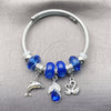 Aro Individual 07.454.0018.1 Acero Inoxidable, Diseño de Delfín y Cisne, con Cristal Capri Blue y Crystal, Pulido, Rodinado (Grosor 03 MM, Talla Unica)