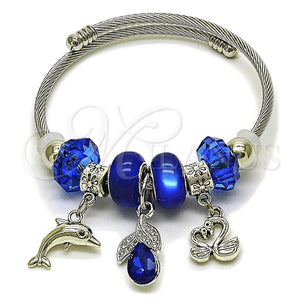 Aro Individual 07.454.0018.1 Acero Inoxidable, Diseño de Delfín y Cisne, con Cristal Capri Blue y Crystal, Pulido, Rodinado (Grosor 03 MM, Talla Unica)