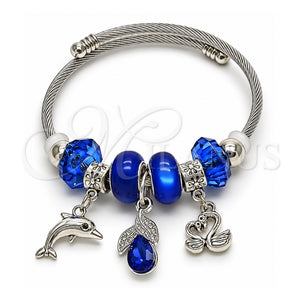 Aro Individual 07.454.0018.1 Acero Inoxidable, Diseño de Delfín y Cisne, con Cristal Capri Blue y Crystal, Pulido, Rodinado (Grosor 03 MM, Talla Unica)