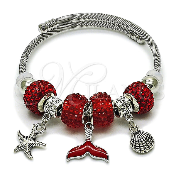 Aro Individual 07.454.0005.3 Acero Inoxidable, Diseño de Estrella y Concha, con Cristal Light Siam, Esmaltado Rojo, Tono Plateado (Grosor 03 MM, Talla Unica)