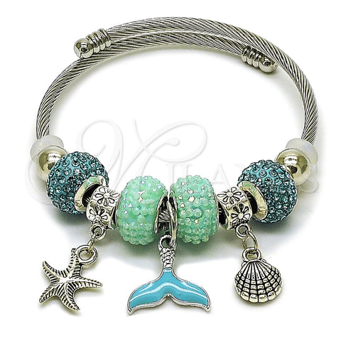 Aro Individual 07.454.0005.4 Acero Inoxidable, Diseño de Estrella y Concha, con Cristal Light Turquoise, Esmaltado Turquesa, Tono Plateado (Grosor 03 MM, Talla Unica)