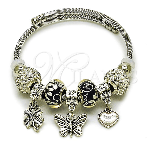 Aro Individual 07.454.0021 Acero Inoxidable, Diseño de Mariposa y Corazón, con Cristal Crystal, Pulido, Rodinado (Grosor 03 MM, Talla Unica)