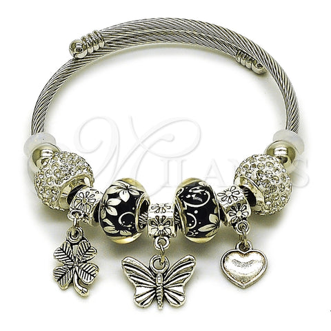 Aro Individual 07.454.0021 Acero Inoxidable, Diseño de Mariposa y Corazón, con Cristal Crystal, Pulido, Rodinado (Grosor 03 MM, Talla Unica)