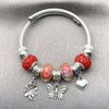 Aro Individual 07.454.0021.1 Acero Inoxidable, Diseño de Mariposa y Trébol de Cuatro Hojas, con Cristal Light Siam, Pulido, Rodinado (Grosor 03 MM, Talla Unica)