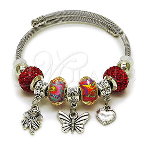 Aro Individual 07.454.0021.1 Acero Inoxidable, Diseño de Mariposa y Trébol de Cuatro Hojas, con Cristal Light Siam, Pulido, Rodinado (Grosor 03 MM, Talla Unica)