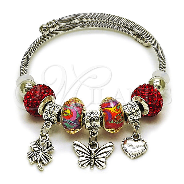 Aro Individual 07.454.0021.1 Acero Inoxidable, Diseño de Mariposa y Trébol de Cuatro Hojas, con Cristal Light Siam, Pulido, Rodinado (Grosor 03 MM, Talla Unica)