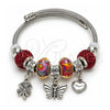 Aro Individual 07.454.0021.1 Acero Inoxidable, Diseño de Mariposa y Trébol de Cuatro Hojas, con Cristal Light Siam, Pulido, Rodinado (Grosor 03 MM, Talla Unica)