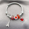 Aro Individual 07.454.0025 Acero Inoxidable, Diseño de Corazón y Torre Eiffel, con Cristal Light Siam y Crystal, Pulido, Rodinado (Grosor 03 MM, Talla Unica)
