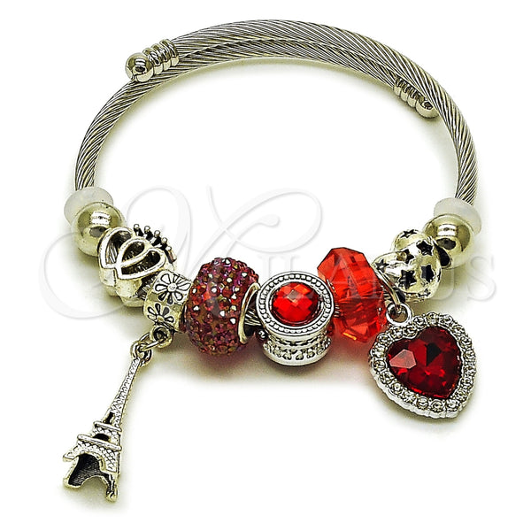 Aro Individual 07.454.0025 Acero Inoxidable, Diseño de Corazón y Torre Eiffel, con Cristal Light Siam y Crystal, Pulido, Rodinado (Grosor 03 MM, Talla Unica)