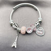 Aro Individual 07.454.0025.1 Acero Inoxidable, Diseño de Corazón y Torre Eiffel, con Cristal Light Rose y Crystal, Pulido, Rodinado (Grosor 03 MM, Talla Unica)