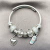 Aro Individual 07.454.0027.1 Acero Inoxidable, Diseño de Corazón y Baso de Beber, con Cristal Crystal, Esmaltado Blanco, Rodinado (Grosor 03 MM, Talla Unica)