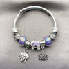 Aro Individual 07.454.0031 Acero Inoxidable, Diseño de Elefante y Corona, con Cristal Violet, Pulido, Rodinado (Grosor 03 MM, Talla Unica)