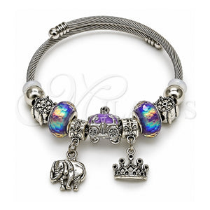 Aro Individual 07.454.0031 Acero Inoxidable, Diseño de Elefante y Corona, con Cristal Violet, Pulido, Rodinado (Grosor 03 MM, Talla Unica)