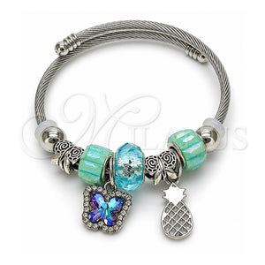 Aro Individual 07.454.0032 Acero Inoxidable, Diseño de Mariposa y Pina, con Cristal Light Turquoise y Turquoise, Pulido, Rodinado (Grosor 03 MM, Talla Unica)