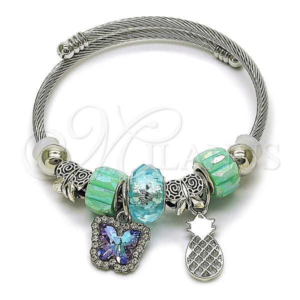 Aro Individual 07.454.0032 Acero Inoxidable, Diseño de Mariposa y Pina, con Cristal Light Turquoise y Turquoise, Pulido, Rodinado (Grosor 03 MM, Talla Unica)