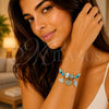 Aro Individual 07.454.0035.1 Acero Inoxidable, Diseño de Concha y Caracol, con Cristal Light Turquoise y Blue Zircon, Esmaltado Turquesa, Tono Dorado (Grosor 03 MM, Talla Unica)