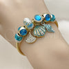 Aro Individual 07.454.0035.1 Acero Inoxidable, Diseño de Concha y Caracol, con Cristal Light Turquoise y Blue Zircon, Esmaltado Turquesa, Tono Dorado (Grosor 03 MM, Talla Unica)