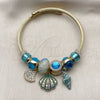 Aro Individual 07.454.0035.1 Acero Inoxidable, Diseño de Concha y Caracol, con Cristal Light Turquoise y Blue Zircon, Esmaltado Turquesa, Tono Dorado (Grosor 03 MM, Talla Unica)