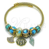 Aro Individual 07.454.0035.1 Acero Inoxidable, Diseño de Concha y Caracol, con Cristal Light Turquoise y Blue Zircon, Esmaltado Turquesa, Tono Dorado (Grosor 03 MM, Talla Unica)