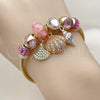 Aro Individual 07.454.0035.2 Acero Inoxidable, Diseño de Concha y Caracol, con Cristal Light Rose y Aurore Boreale, Esmaltado Rosado, Tono Dorado (Grosor 03 MM, Talla Unica)