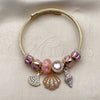 Aro Individual 07.454.0035.2 Acero Inoxidable, Diseño de Concha y Caracol, con Cristal Light Rose y Aurore Boreale, Esmaltado Rosado, Tono Dorado (Grosor 03 MM, Talla Unica)