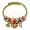 Aro Individual 07.454.0035.2 Acero Inoxidable, Diseño de Concha y Caracol, con Cristal Light Rose y Aurore Boreale, Esmaltado Rosado, Tono Dorado (Grosor 03 MM, Talla Unica)
