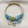 Aro Individual 07.454.0037 Acero Inoxidable, Diseño de Pescado y Mariposa, con Cristal Light Turquoise, Esmaltado Turquesa, Tono Dorado (Grosor 03 MM, Talla Unica)