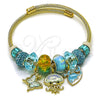 Aro Individual 07.454.0037 Acero Inoxidable, Diseño de Pescado y Mariposa, con Cristal Light Turquoise, Esmaltado Turquesa, Tono Dorado (Grosor 03 MM, Talla Unica)