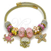 Aro Individual 07.454.0038 Acero Inoxidable, Diseño de Estrella y Flor, con Cristal Rose y Light Rose, Esmaltado Rosado, Tono Dorado (Grosor 03 MM, Talla Unica)