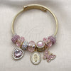 Aro Individual 07.454.0040 Acero Inoxidable, Diseño de Guadalupe y Corazón, con Cristal Light Rose y Crystal, Pulido, Tono Dorado (Grosor 03 MM, Talla Unica)