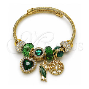 Aro Individual 07.454.0041 Acero Inoxidable, Diseño de San Judas y Corazón, con Cristal Emerald y Aurore Boreale, Esmaltado Verde, Tono Dorado (Grosor 03 MM, Talla Unica)