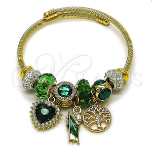 Aro Individual 07.454.0041 Acero Inoxidable, Diseño de San Judas y Corazón, con Cristal Emerald y Aurore Boreale, Esmaltado Verde, Tono Dorado (Grosor 03 MM, Talla Unica)