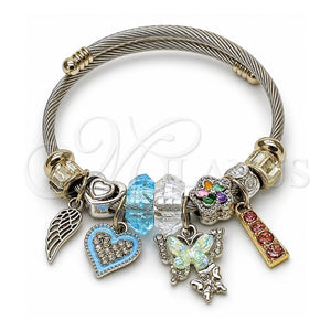 Aro Individual 07.454.0042 Acero Inoxidable, Diseño de Mariposa y Corazón, con Cristal Crystal y Light Turquoise, Esmaltado Turquesa, Dos Tonos (Grosor 03 MM, Talla Unica)