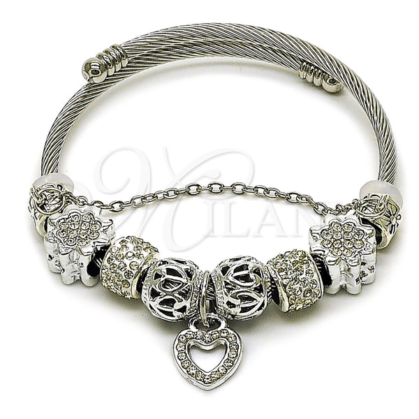 Aro Individual 07.454.0044 Acero Inoxidable, Diseño de Corazón y Flor, con Cristal Crystal, Pulido, Rodinado (Grosor 03 MM, Talla Unica)