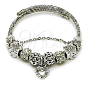 Aro Individual 07.454.0044 Acero Inoxidable, Diseño de Corazón y Flor, con Cristal Crystal, Pulido, Rodinado (Grosor 03 MM, Talla Unica)